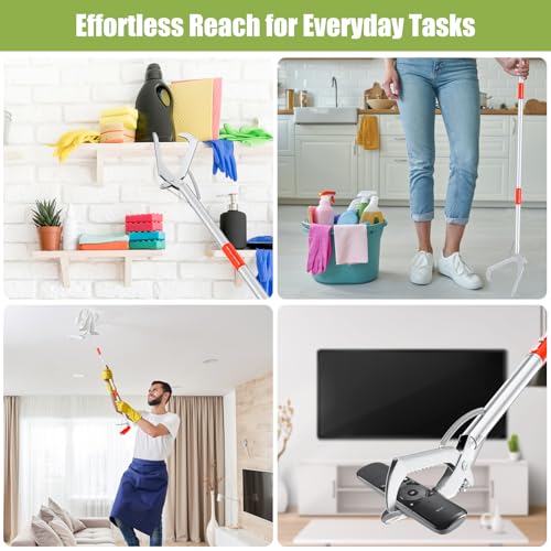50" Foldable Grabber Reacher Tool, Extra Long 3 Fold Reaching Aid for Seniors, Heavy-Duty Trash Picker Upper & Litter Pickup Tool for Home & Garden - size: 50 Inch Red