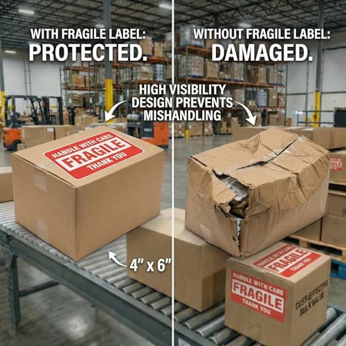 2 Rolls Fragile Stickers, 4”x6” Fragile Shipping Stickers, Handle with Care Fragile Sticker, Adhesive Stickers, Thank You Sticker for Shipping and Moving Box, Warning Labels, 1000 Labels - size: 4x6 inch