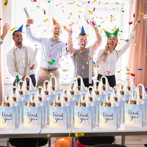 Sweetude 30 Thank You Non Woven Gift Bag, 10 x 8 x 4 Inch, Laser - color: Laser, size: 10 X 8 X 4 Inch