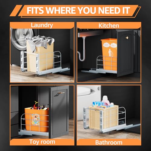 Pull Out Trash Can Under Cabinet for 40 Qt Bin, Soft Close Slides - size: A-Single