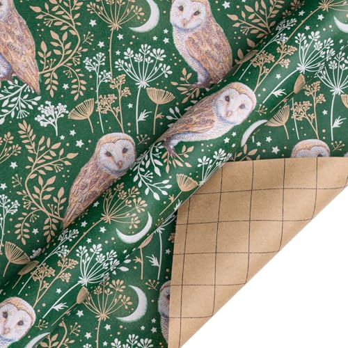 RUSPEPA Christmas Kraft Wrapping Paper - Owl, Reindeer, Christmas Ball and Text Design - 4 Rolls - 30 inches x 10 feet per Roll - color: Xmas Owl