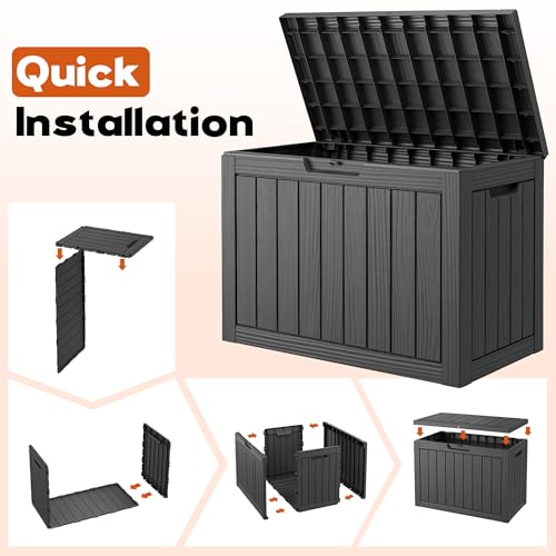 Waterproof Outdoor Storage Box, Resin Patio Bin,45 Gal,Black - color: Striped Black, style: 45 Gallon