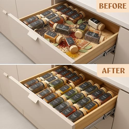 EDELHAUS Bamboo Spice Drawer Organizer, Expandable 4 Tier Spice Rack - color: Bamboo Natural