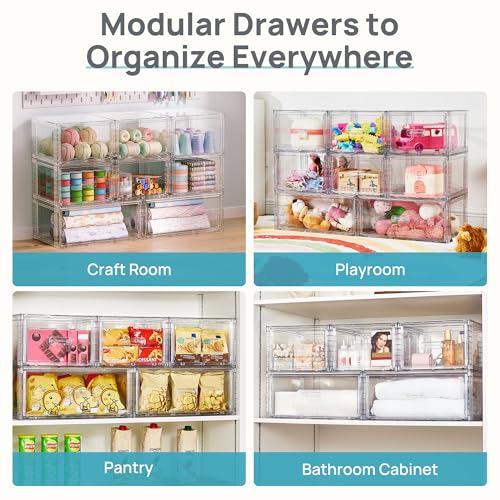Vtopmart 4 Pack Clear Stackable Closet Storage Drawers 15QT, Medium - size: Medium