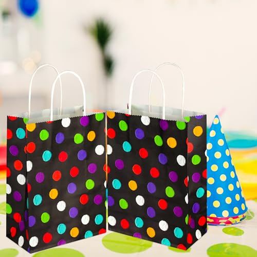 BLEWINDZ 32Pcs Small Gift Bags with Tissue - Polka Dot Black Party Gift Bags with Handles, Colorful Rainbow Paper Goodie Bag for Party Favors, Kids Birthday - color: 07-Dots-S