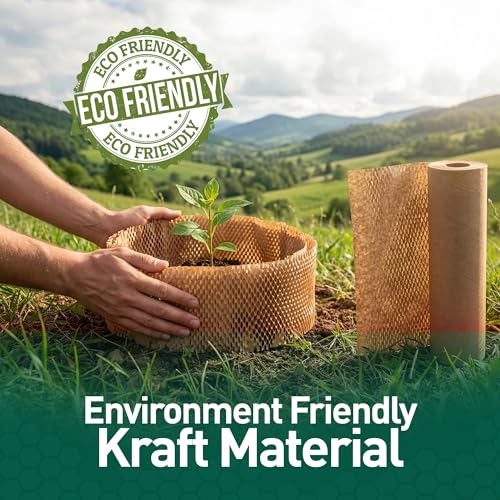 Honeycomb Packing Paper, 10 Inch x 25 FT – Eco-Friendly Recyclable Cushioning Wrap Roll for Moving & Shipping, Bubble Wrap Alternative with Rope, Ribbon & 40 Fragile Stickers - size: 10" x 25'