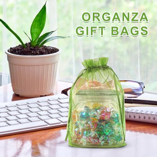 ANZNKU 50PCS Organza Bags 6x9 Green Small Mesh Gift Bags Drawstring Bulk - color: Green (Olive)