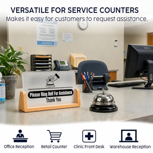 Desk Service Bell Kit with Please Ring Bell for Assistance Sign and Stand