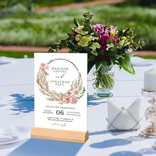 Acrylic Sign Holder 4 x 6 - Wedding Table Number Holder with Wood Base, Double Sided Picture Frames, 6Pack Clear Table Menu Display Stand for Centerpiece,Decoration,Party,Restaurants Office Store