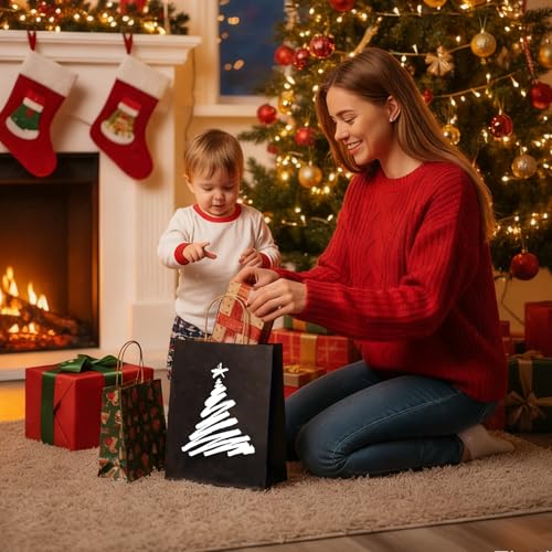 OUTUXED 150pcs Black Paper Bags with Handles, 8x4x10 Gift Bags with Handles - color: Black 8x4x10in, size: 1 Count (Pack of 150)