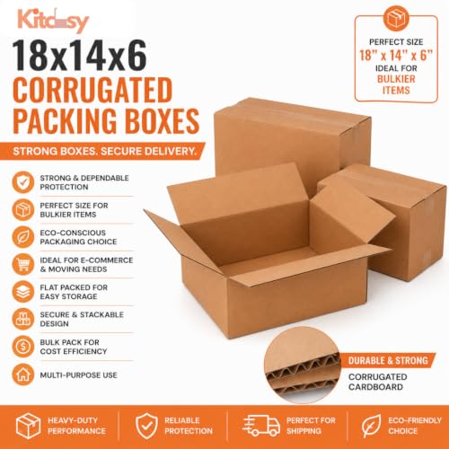 18x14x6 Corrugated Packing Boxes – Heavy Duty Cardboard Shipping Boxes for Moving, Mailing, Storage, Packaging Supplies (25)