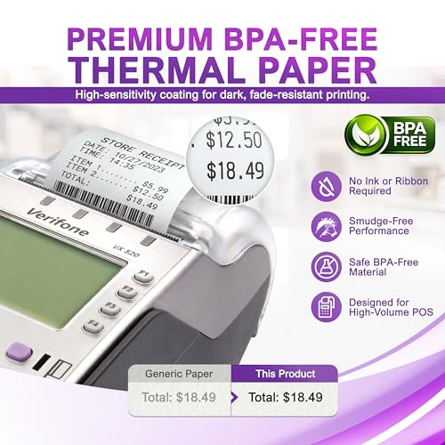 Verifone & Ingenico Thermal Paper Rolls 2 1/4" x 55' (20 Pack) BPA Free Receipt Paper for VX520 VX680 T650 V400m ICT220 ICT250 Desk 3500 Move 5000 Credit Card Machine - size: 20 rolls