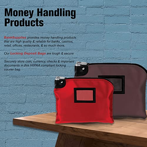 BankSupplies Red 15W x 11H Laminated Nylon Locking Deposit Bag - color: Red