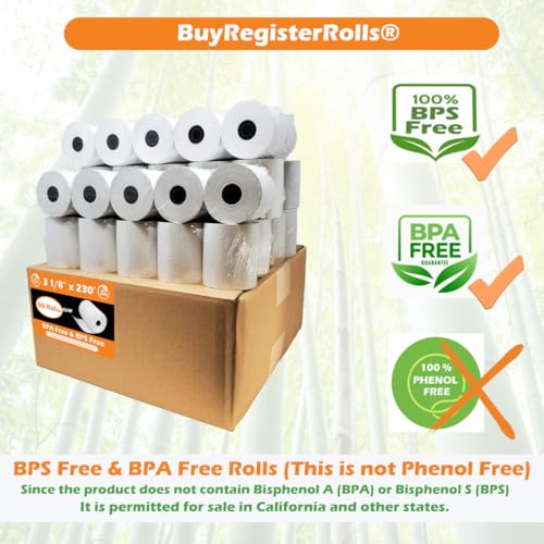 BPS Free & BPA Free Thermal Paper (10 Rolls) 3 1/8 x 230 Receipt Rolls fits all Clover POS Cash Register Printers, Star Micronics SCP700 TSP100 TSP300 TSP400 from BuyRegisterRolls - size: Pack of 10, style: BPS Free Thermal