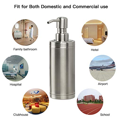 GAPPO Brushed Nickel Soap Dispenser Stainless Steel Metal Pump Hand Lotion Bottle for Bathroom, Bedroom and Kitchen(300ML/10.15Ounce)