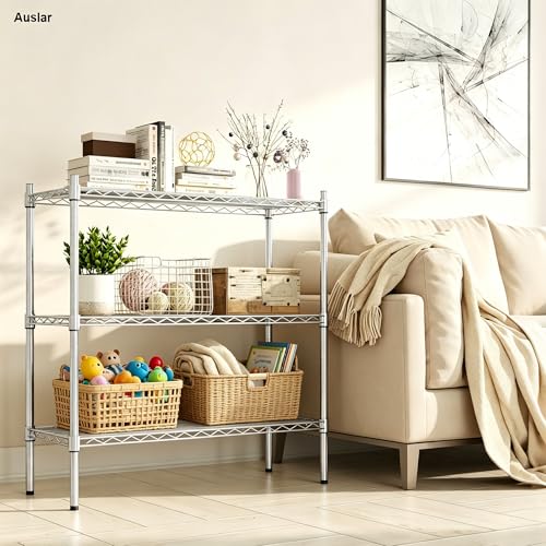 Auslar 3-Tier Heavy Duty Wire Shelving, Adjustable Storage Rack, Chrome - size: 3 Tier