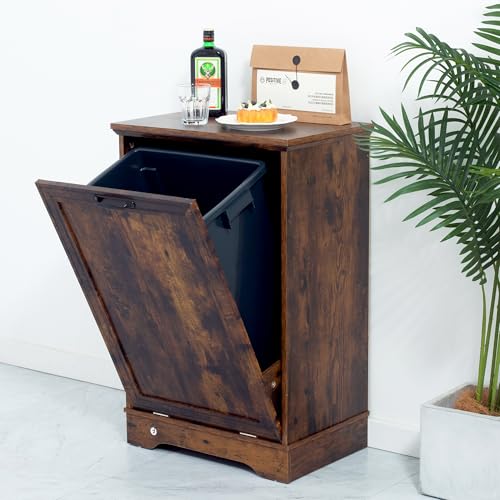 13 Gallons Tilt Out Trash Cabinet, Rustic Brown - color: Rustic Brown