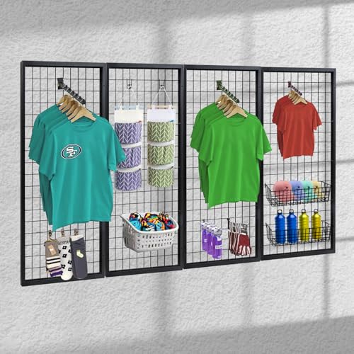 NectaCol 3 Packs Grid Wall Panels, Metal Black Wire Grid Panel, Gridwall Display Rack, Heavy Duty Gridwall Panels for Retail Display