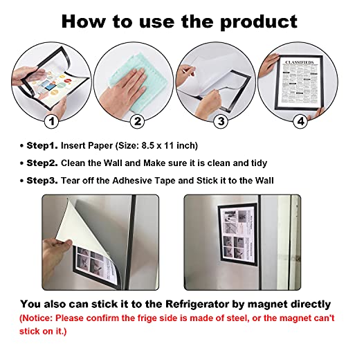 10 Pcs Magnetic Signs Holder for 8.5" x 11" Letter, Sturdy PVC Document Holder, Picture Poster Frame, Self-Adhesive for Wall/Door/Window or Magnetic for Refrigerator - size: 10 Pcs- 8.5"×11"