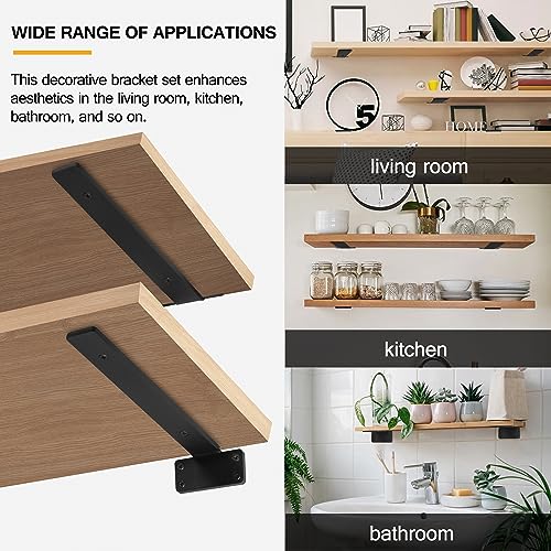 HITOMEN Heavy Duty Floating Shelf Brackets, 10-Inch (1/5'' Thick) Hidden Shelves Hardware, Iron L Brackets, Rustic Industrial Black Metal Wall Shelving Supports, 6 Pack - size: 10 Inch, style: 6 Pack