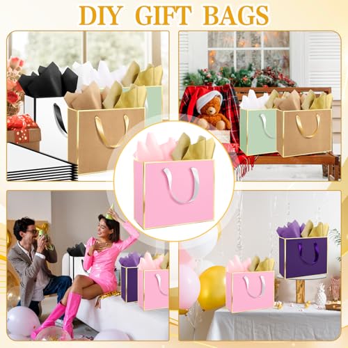 Epoesch 12 Pack Fancy Pink Gift Bags with Handles & 24 Tissue Papers - color: Pink Gold