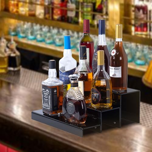 JUESHA 2 Pack Tiers Bar Shelves for Liquor Bottles - color: Black