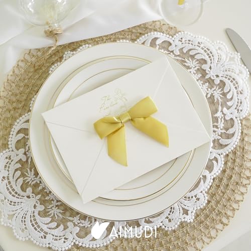 AIMUDI Gold Satin Ribbon Twist Tie Bows 3.5" Pre-Tie Wreath Bows Premade Gold Gift Bows for Treat Bags Cake Pop Crafts Wedding Favors Goodie Bags Christmas Tree Baby Shower - 50 Counts - color: Gold