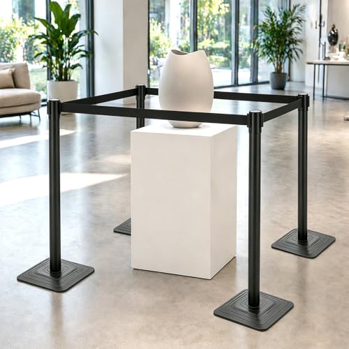 4 Pack Crowd Control Stanchions with 10FT Retractable Black Belt - color: BLACK BELT