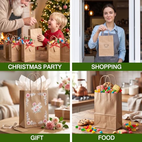 OUTUXED 300pcs Small Gift Bags, 5.25x3.2x8in Brown Paper Bags with Handles - color: Brown 5.25x3.2x8in, size: 1 Count (Pack of 300)