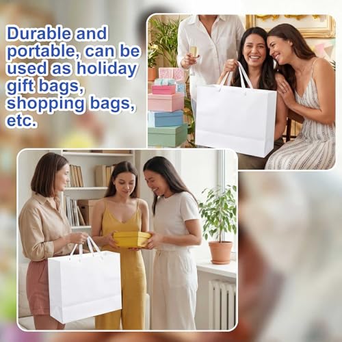 Fuyoooo 20 Pcs 18 x 7 x 14 Extra Large Kraft Paper Gift Bags, White - color: White