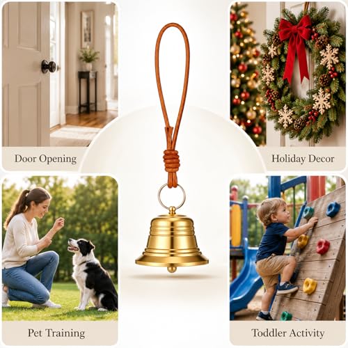 JJUNW 2 Pcs Small Hanging Bell for Door Knob, Gold Brass Hanging Bells