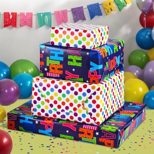 woric Birthday Wrapping Paper Boy Roll 17 Inch x 36 Feet - color: Blue Birthday