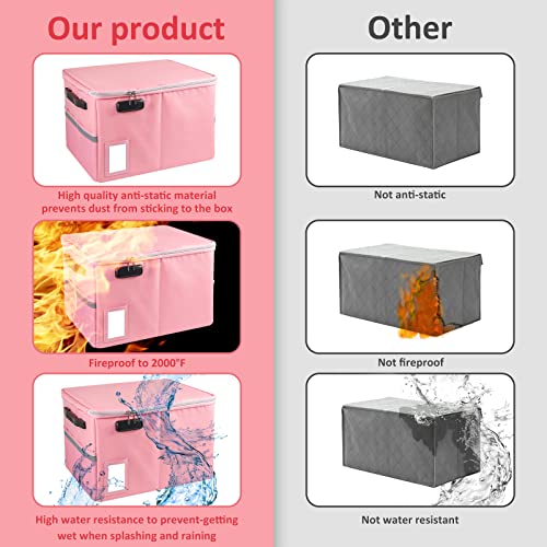 TOMKID Fireproof File Cabinet with Lock, Fireproof Document Organizer Collapsible File Box Filing Cabinet with Handle for Letter Legal Folder Certifications - color: Pink