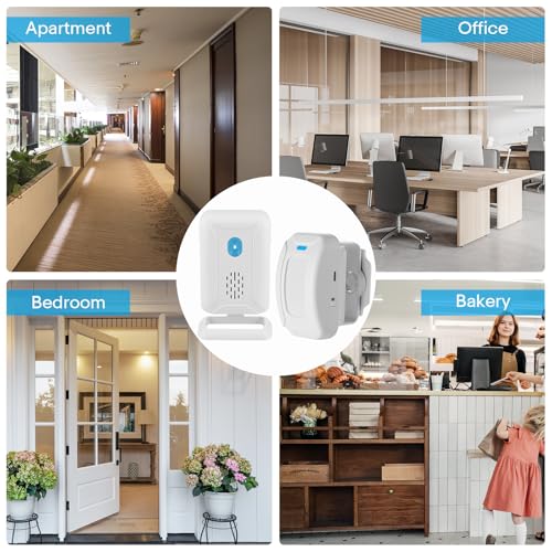 USUPERINK Door Sensor Alarm, Entry Alert Chime for Business, Door Motion Sensor Chime with LED Light, Adjustable Volume, Loud Speaker Alert, for Store, Office, Garage Security,1Sensors& 2Receiver