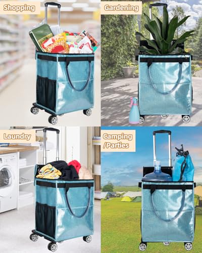 Reusable Grocery Bags on Wheels, Rolling Tote Bag, Starry Blue - color: Starry Blue