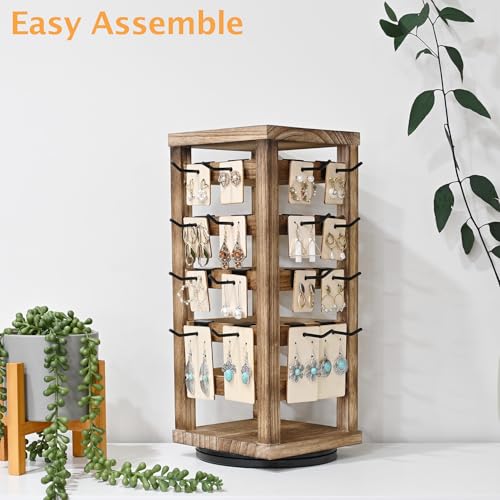 Ikee Design 5 Tiers Wood Rotating Jewelry Earring Display 42 Hooks - color: 4 side, Oak, 42 hooks