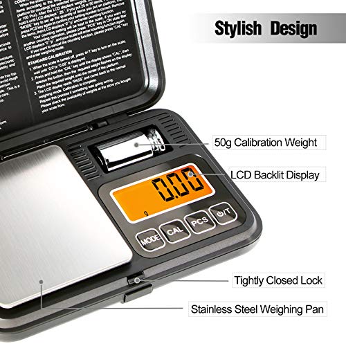 Fuzion Digital Pocket Gram Scale 200g/0.01g with 50g Calibration Weight - color: Black, size: 200/0.01g
