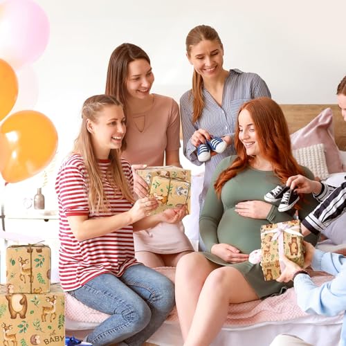 WERNNSAI Baby Shower Kraft Wrapping Paper, 33 ft Brown Woodland Animals - color: Baby-Kraft Paper