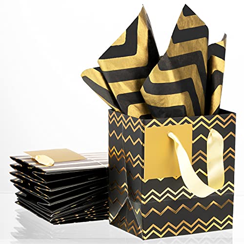 Tenare 12 Pcs Small Gift Bags Bulk,4 x 2.75 x 4.5 Inch,Black Gold - color: Black Gold, size: 4 x 2.75 x 4.5 Inch