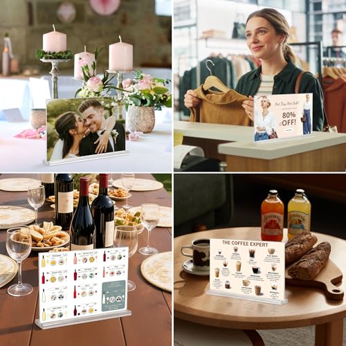 Acrylic Sign Holder 6x4 Horizontal, 10 Pack Double Sided Clear Table Menu Display,Table Top Picture Frame Plastic Stand, Suitable for Restaurants, Office, Store, Fair