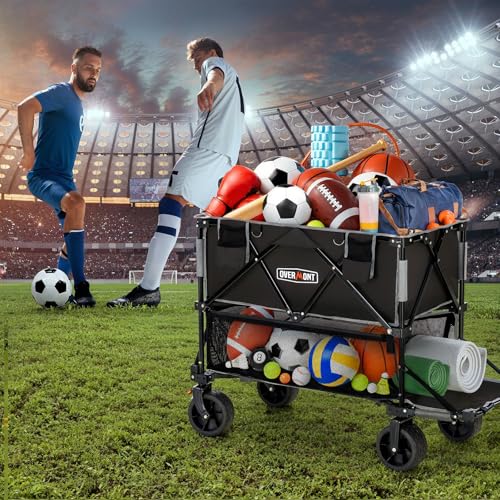 Overmont 400L Folding Double Decker Wagon with Brakes, 47.2" Extended Shelf - color: Black
