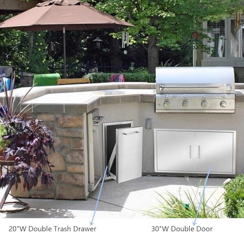 Pull-Out Trash Drawer Stainless Steel Outdoor Kitchen Trash Drawer Storage for Two 10 Gallon Commercial Wastebaskets (W/handle-14x27x20) - size: With handle-14x27x20