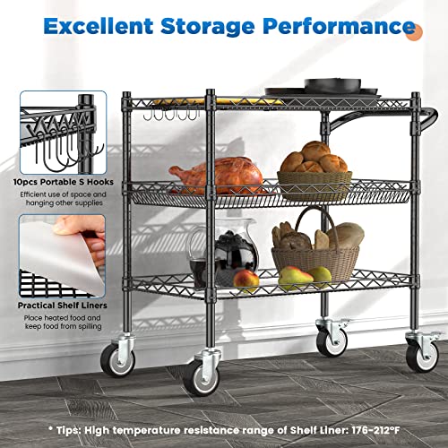 Leteuke 3 Tier Rolling Carts with Wheels, Heavy Duty Rolling Utility Cart - color: Matte Black