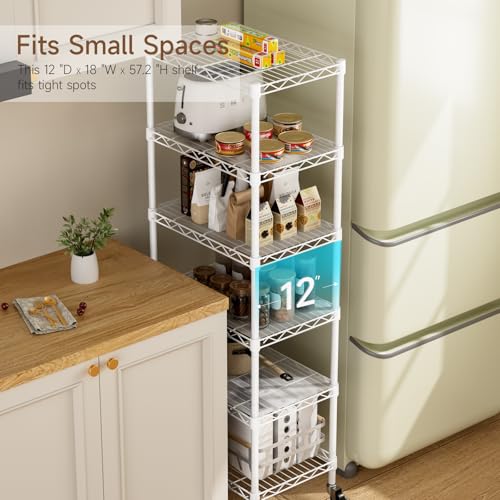 Golpart Small Shelves Storage Wire Metal Adjustable Shelf Unit with Wheels - color: White, size: 5-Tier(11.7 "D X 17.7"W X 61.6"H)