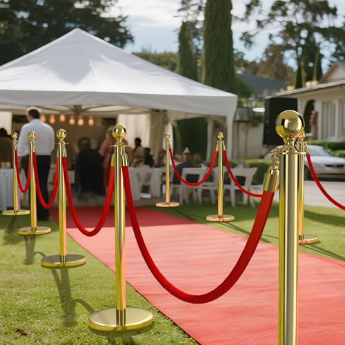 kaiyomi 4Pcs Stanchions and Velvet Ropes, Crowd Control Barriers (Glod) - color: Golden (Ball), size: Ball Dec