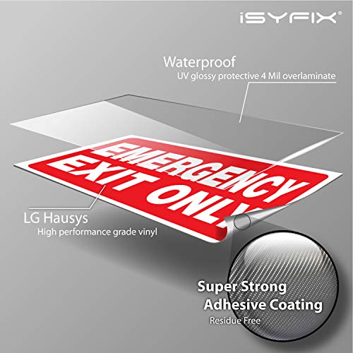 iSYFIX Emergency Exit Only Signs Stickers, 10x7 Inch, 6 Pack - size: 6 Pk 10x7, style: Sticker Red