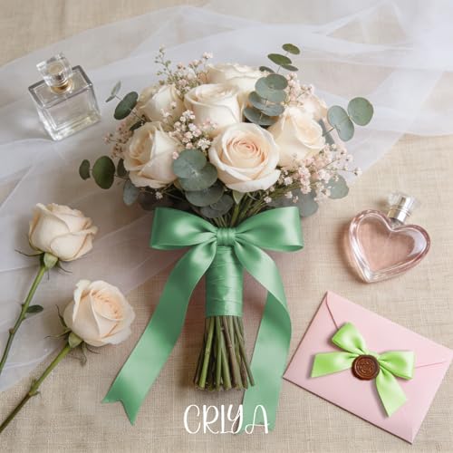 Ribbon for Eternal Flowers, 1-1/2 Inches X 2 Rolls Green Ribbon Set - color: SageGreen PaleGreen