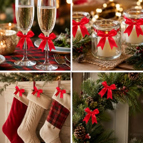 50 Pcs Twist Tie Bows for Treat Bags and Gift Wrapping, Red - color: Red