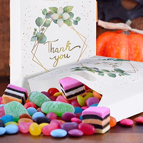 TaoBary 60 Pcs Greenery Eucalyptus Thank You Gift Bags with Handles Bulk
