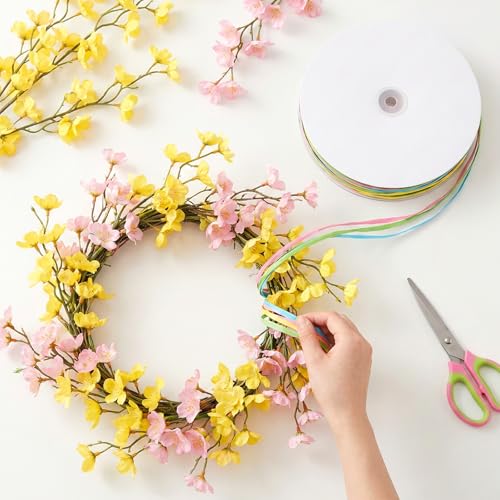 G2PLUS Raffia Paper Ribbon, 328ft Colorful Craft Raffia Ribbon for Wrapping - color: Pink Green Yellow Blue